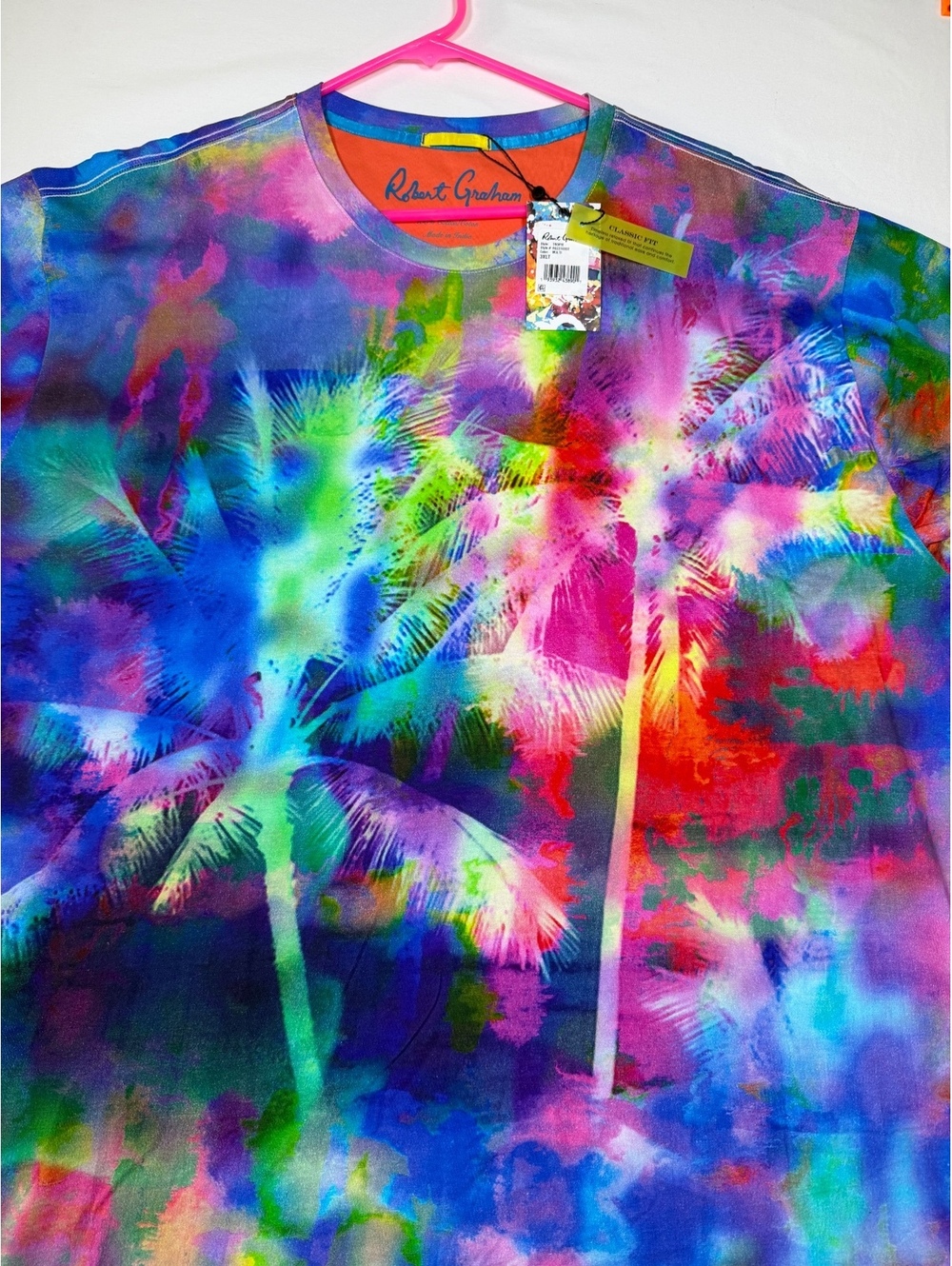 Robert Graham Tropix Shirt Men’s 3XLT Tall NWT Multi Tropical Palm 100% Cotton
